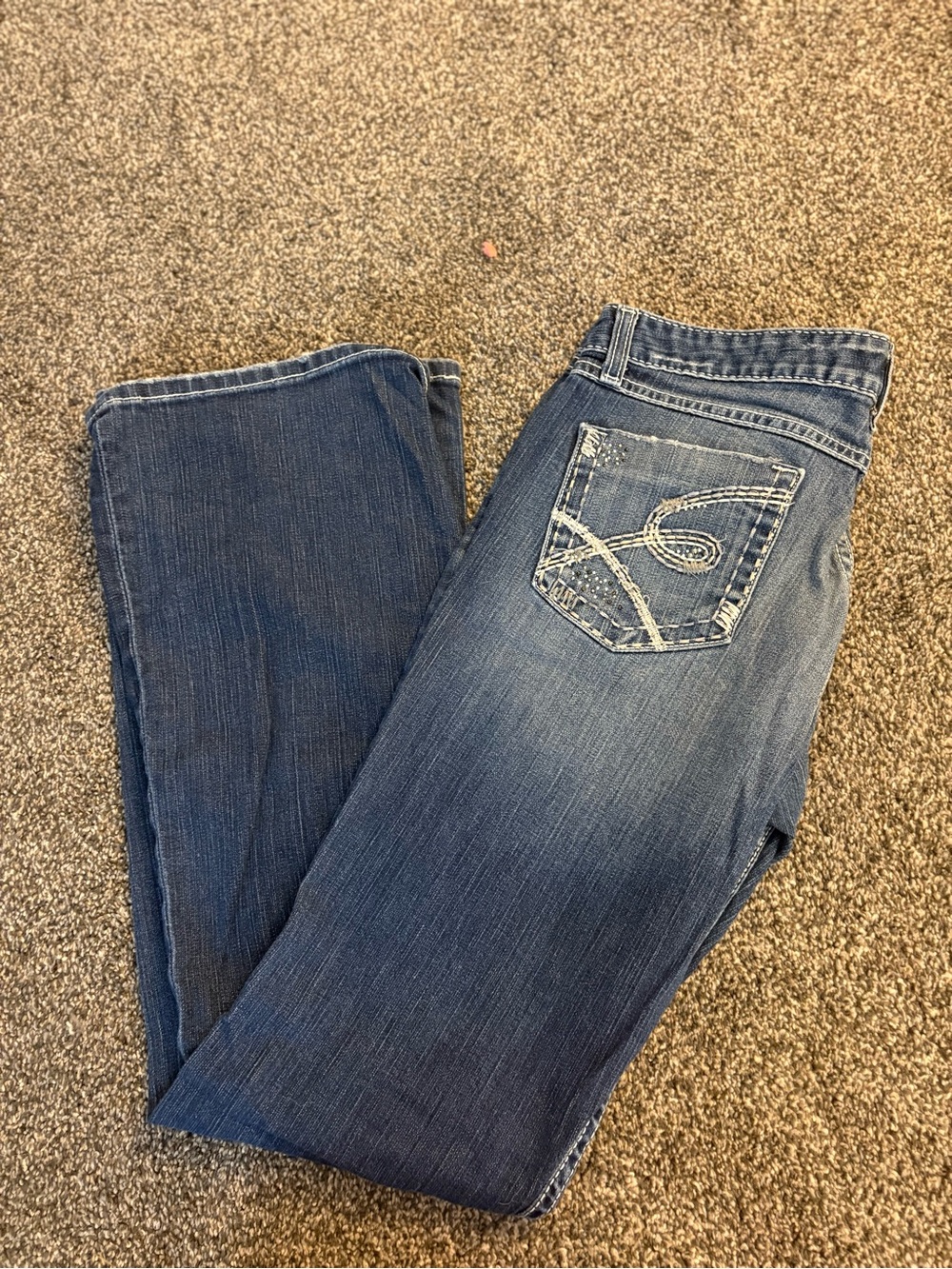 BKE Medium Blue Bootcut Jeans with Embroidered Back Pocket